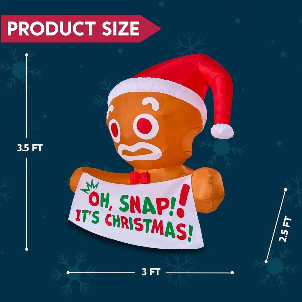3.5 FT Christmas Inflatables Window Outdoor Decorations,Gingerbread Man with Oh Snap Banner Broke Out from Window Blow Ups Yard with Built-In Leds for Holiday