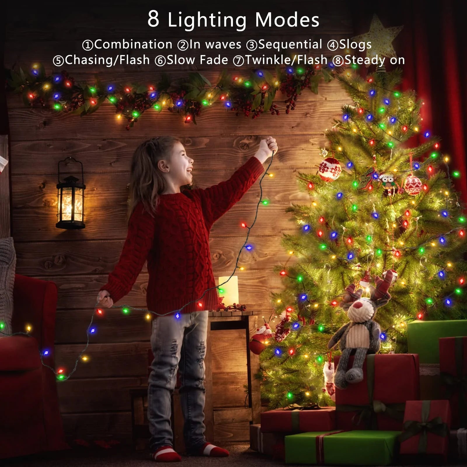 98Ft 300 LED Christmas Lights Outdoor Indoor Green Wire Twinkle Christmas Tree String Lights, Warm White