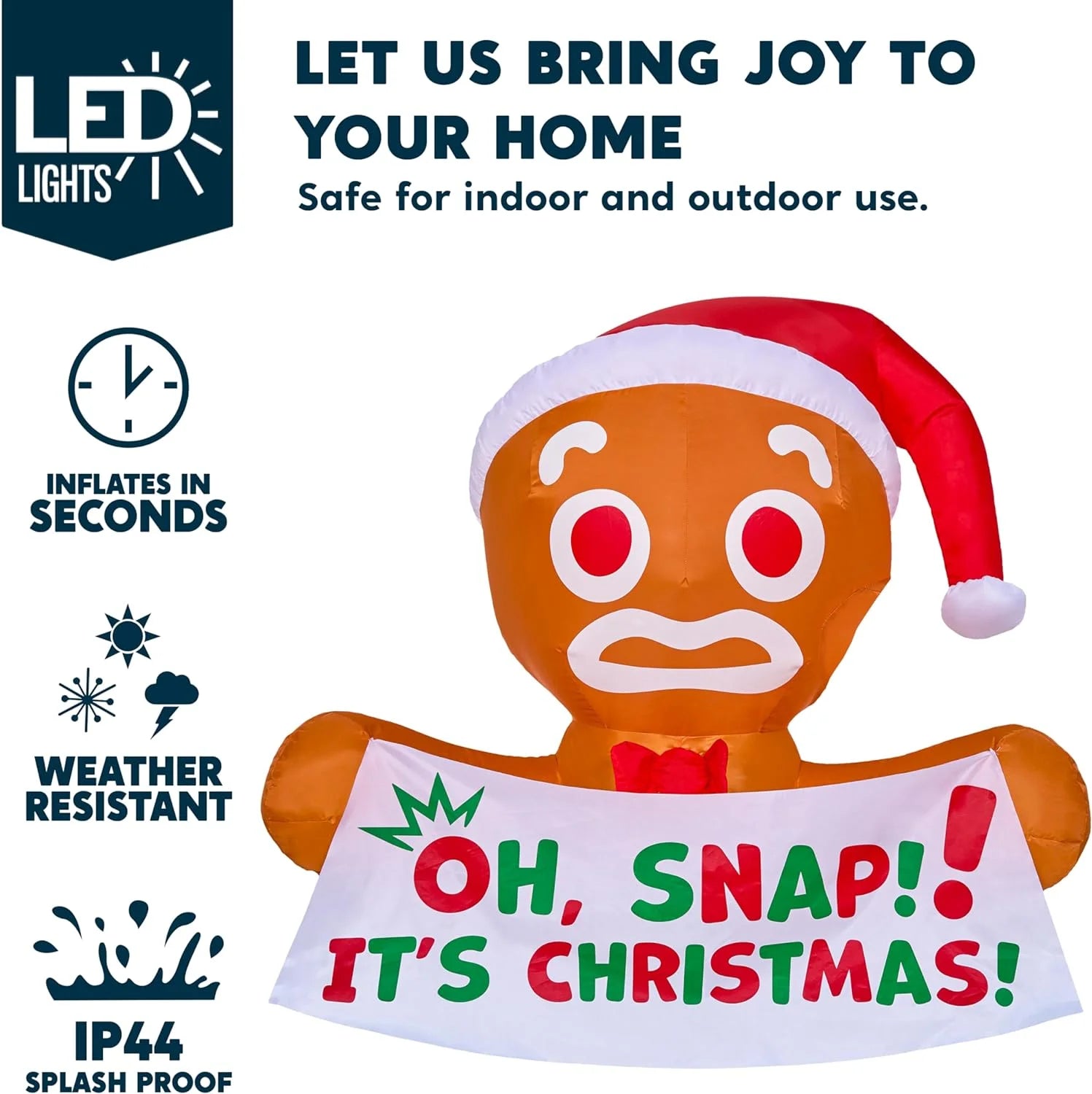 3.5 FT Christmas Inflatables Window Outdoor Decorations,Gingerbread Man with Oh Snap Banner Broke Out from Window Blow Ups Yard with Built-In Leds for Holiday