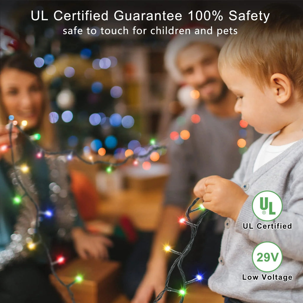 98Ft 300 LED Christmas Lights Outdoor Indoor Green Wire Twinkle Christmas Tree String Lights, Muiticolor