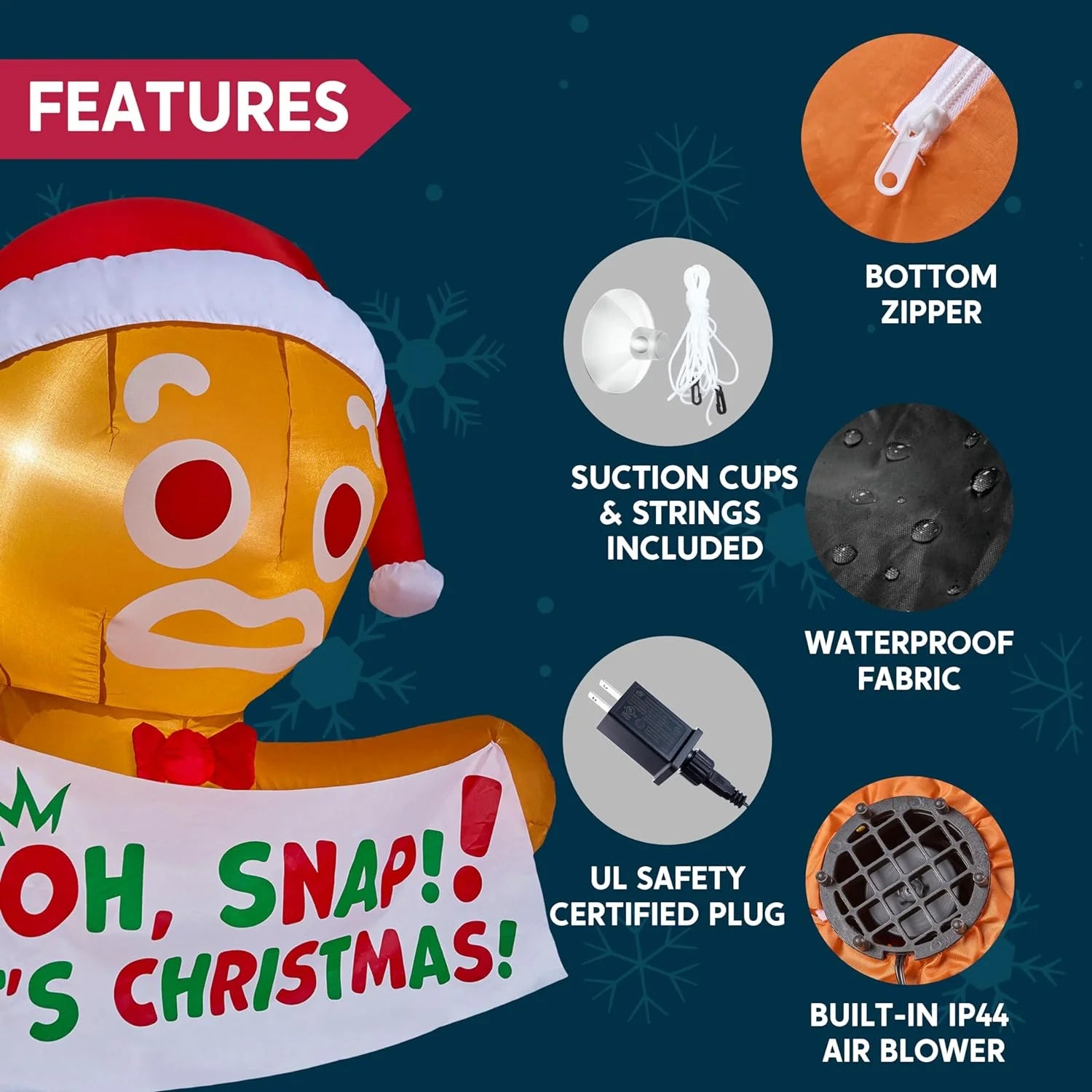 3.5 FT Christmas Inflatables Window Outdoor Decorations,Gingerbread Man with Oh Snap Banner Broke Out from Window Blow Ups Yard with Built-In Leds for Holiday