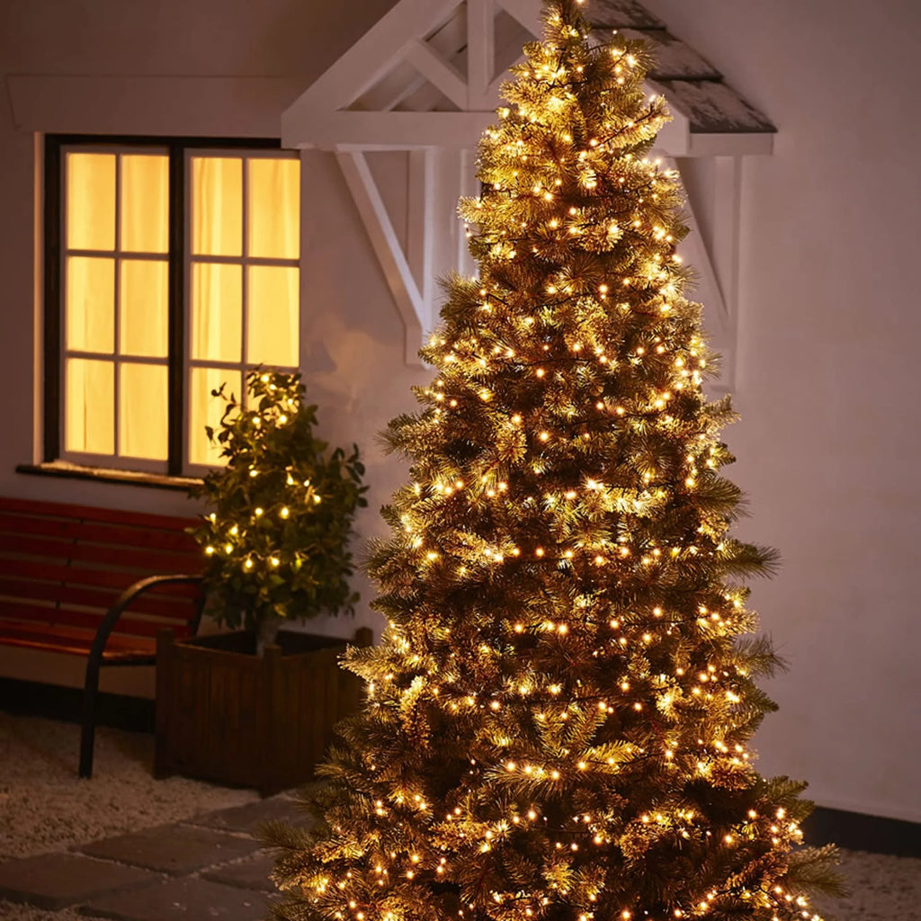 98Ft 300 LED Christmas Lights Outdoor Indoor Green Wire Twinkle Christmas Tree String Lights, Warm White