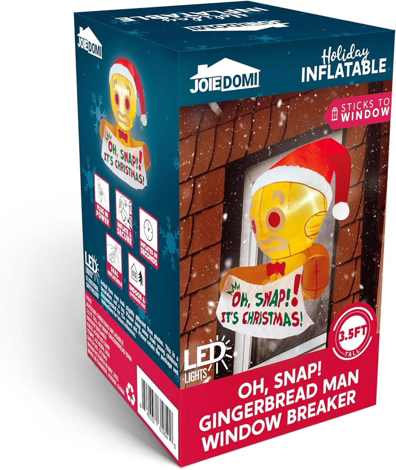 3.5 FT Christmas Inflatables Window Outdoor Decorations,Gingerbread Man with Oh Snap Banner Broke Out from Window Blow Ups Yard with Built-In Leds for Holiday