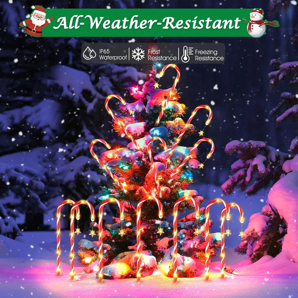 12Pack outside Christmas Decorations Solar Candy Cane Lights, 72Led 8 Modes Waterproof Solar Christmas Holiday Outdoor Lights for Lawns Pathway Lights
