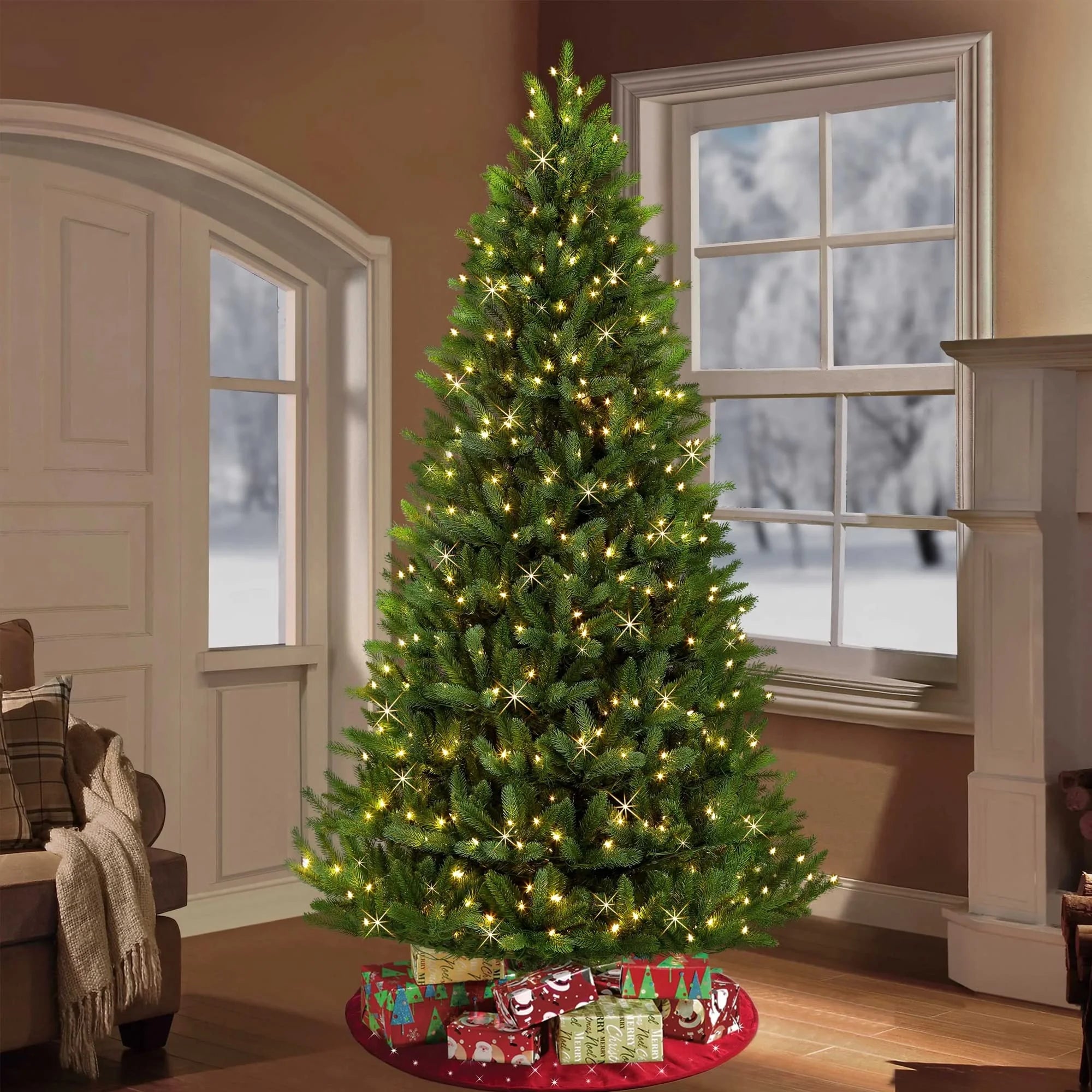 98Ft 300 LED Christmas Lights Outdoor Indoor Green Wire Twinkle Christmas Tree String Lights, Warm White